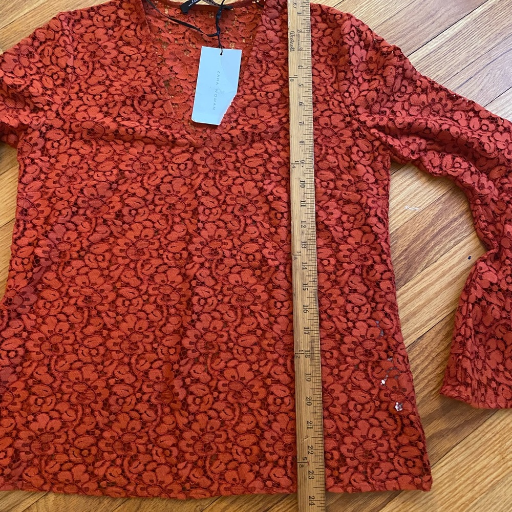 NWT ZARA RUST COLOR LACE BLOUSE SMALL - Picture 8 of 9